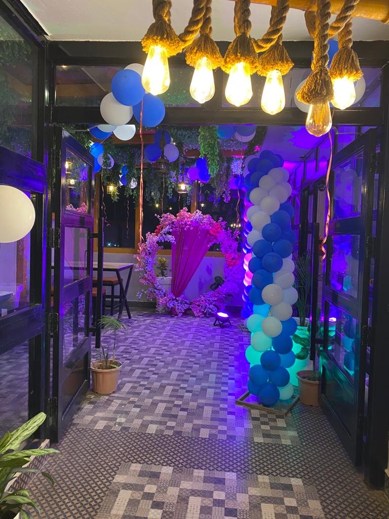 Event Entrance Floral Ring & Edison Light Decor